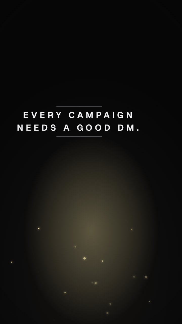 A candlelit tabletop game: Nicolai as the dungeon master behind his screen, a twenty-sided die rolling across a map of ad formats.